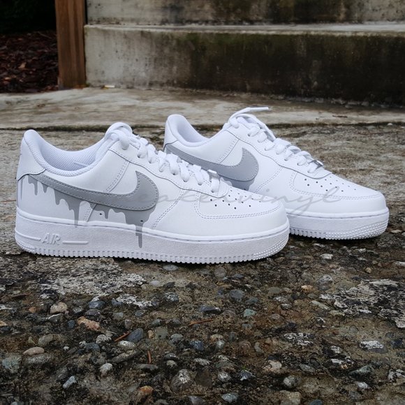 Nike Air Force 1 Low White Concrete Grey Paint Drip Size 7.5 Mens - Picture 4 of 12